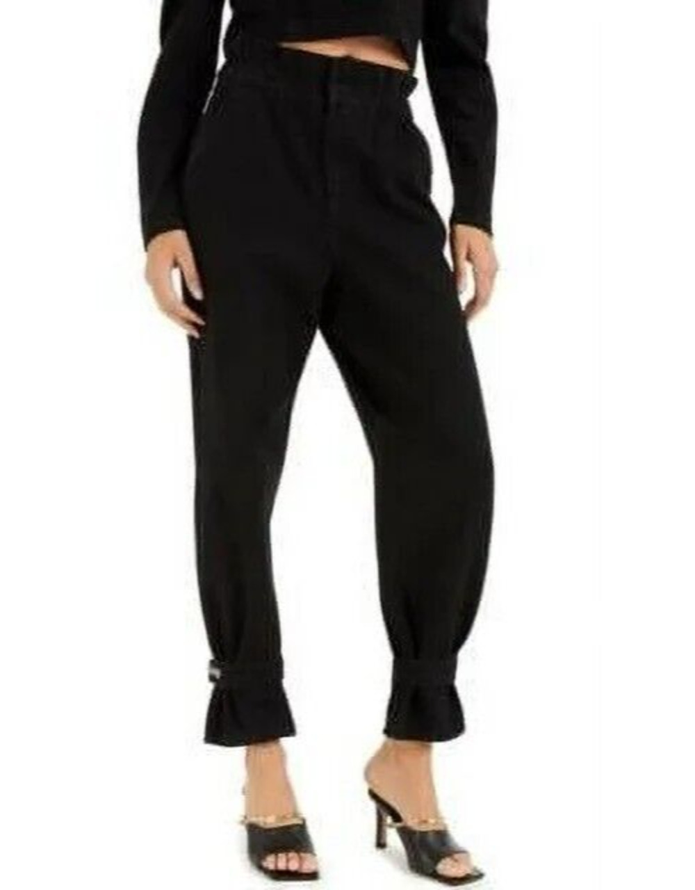 Culpos X Inc Women Paperbag Jeans 18 Black High Rise Elastic Waist Pockets NEW